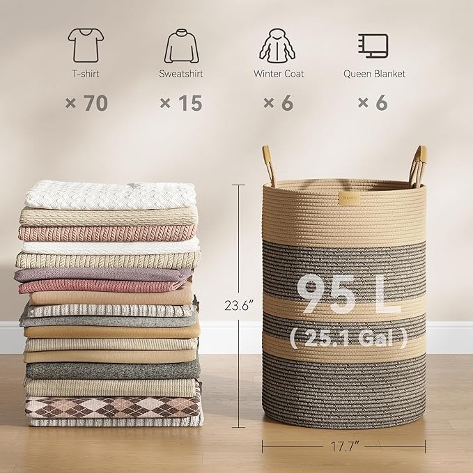 95L Striped Laundry Hamper