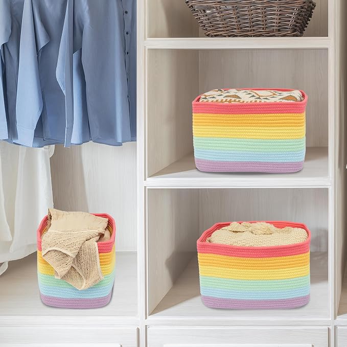 3-Pack Rainbow Storage Baskets 14.5X9.5X9.3“ – Woven Toy Organizer Bins - Image 4
