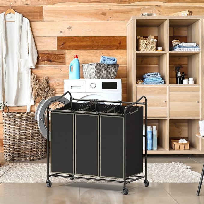 Simple Houseware Heavy Duty 3-Bag Laundry Sorter Rolling Cart - Image 2