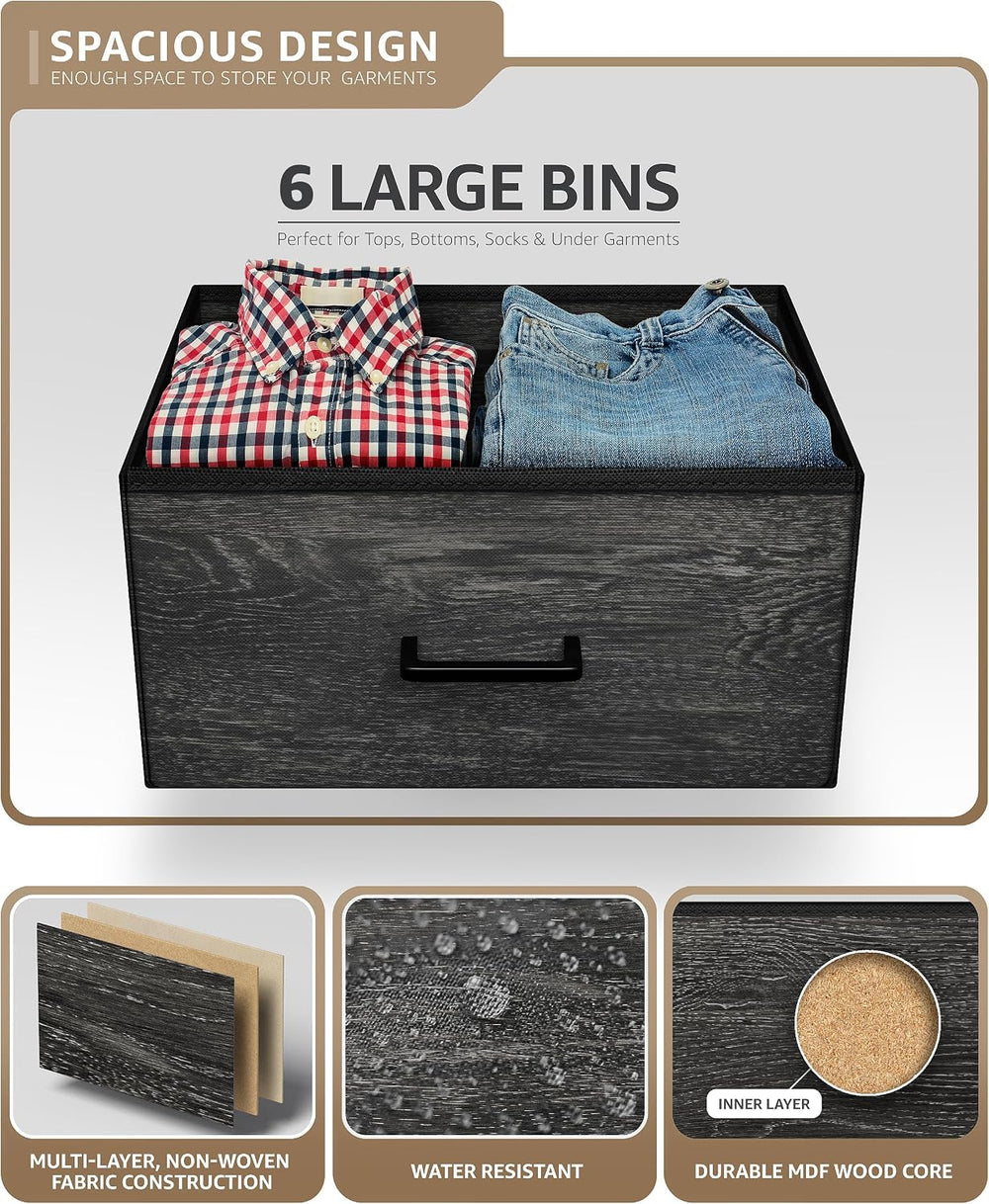 Sorbus Dresser for Bedroom, Wood Top (6 Drawer, Gray Wood)