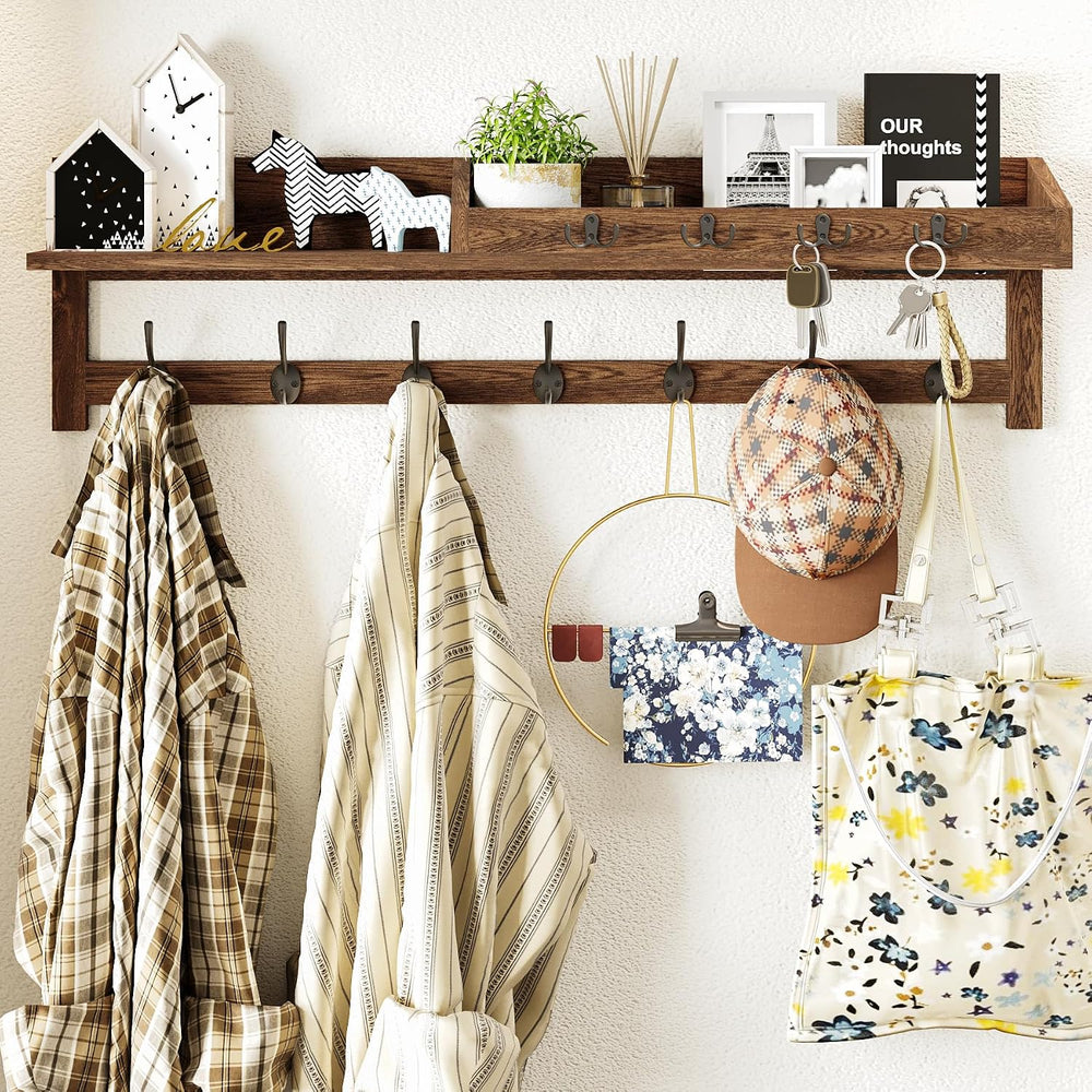 AMBIRD Coat Rack Wall Mount, 35 inch Large Wall Hooks with Shelf, Entryway Sh...