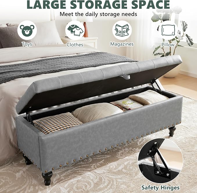51.8’’ Storage Ottoman Bench, Faux Leather Ottoman - Image 3