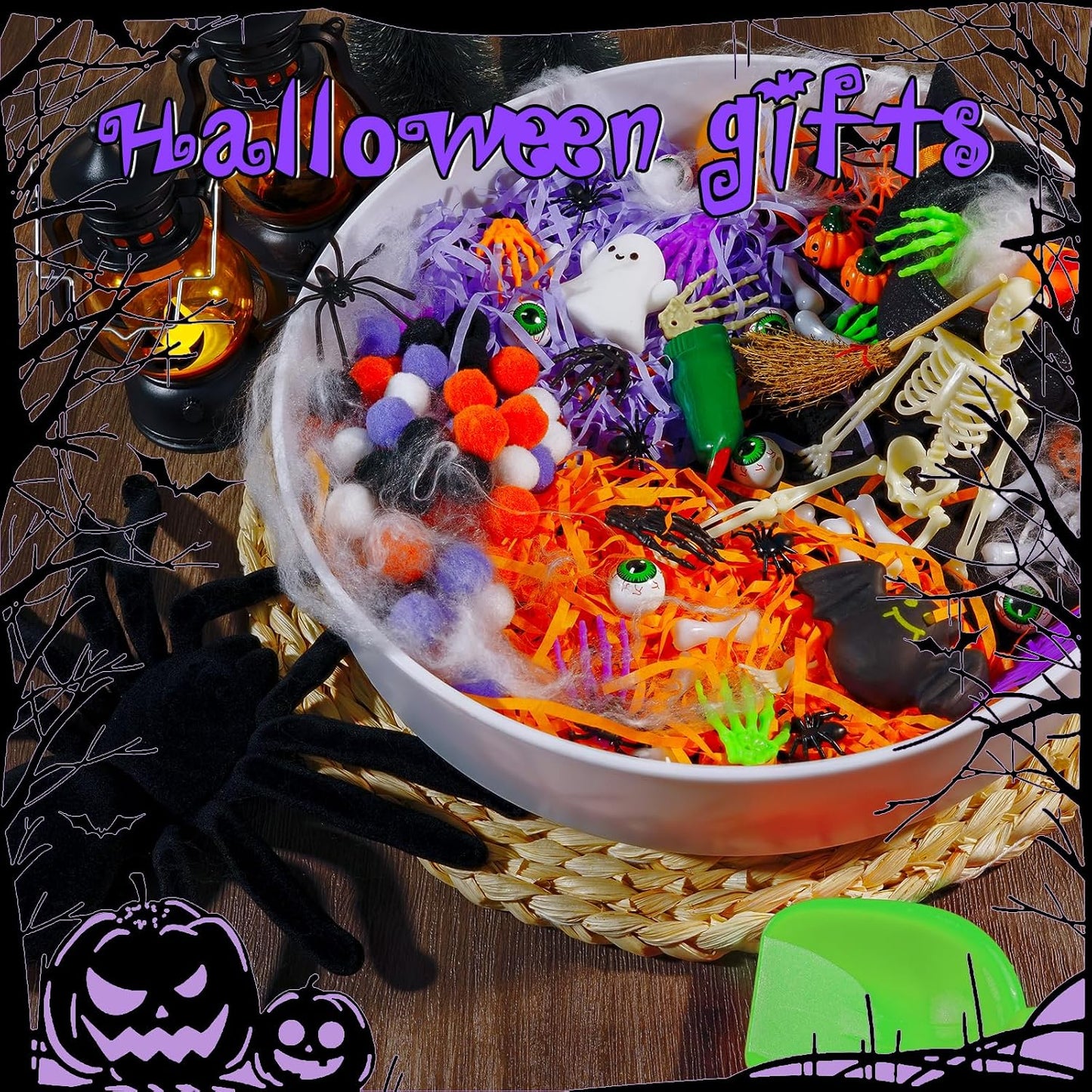 Hiawbon Halloween Sensory Bin Kits Sensory Bin Fillers | with Spider Spider Web Bat Halloween Sensory Box for Halloween Birthday