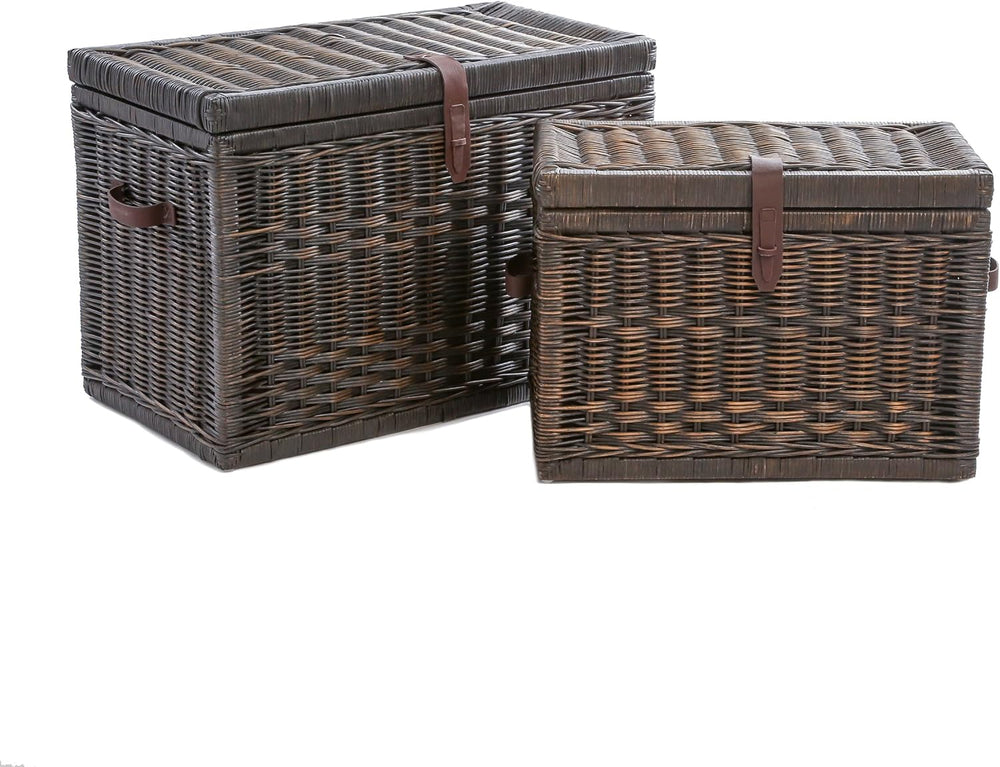 The Basket Lady Wicker Storage Trunk, L, Walnut Brown - fully assembled