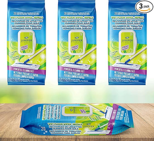 Wet Floor Wipes, Fresh Scent & Plant-Based Textured Cloth Trap Absorb Dirt by JuniperCLEAN
