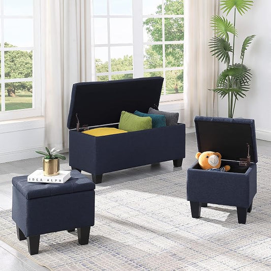 Set of 3 Hinged Storage Ottoman, End of Bed Bedroom Bench Window Bench - Image 2