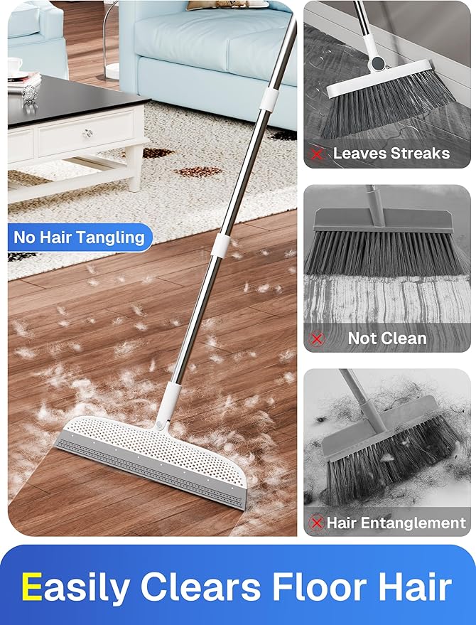 Silicone Floor Squeegee & Broom – Long Handle Hair Remover - Image 3