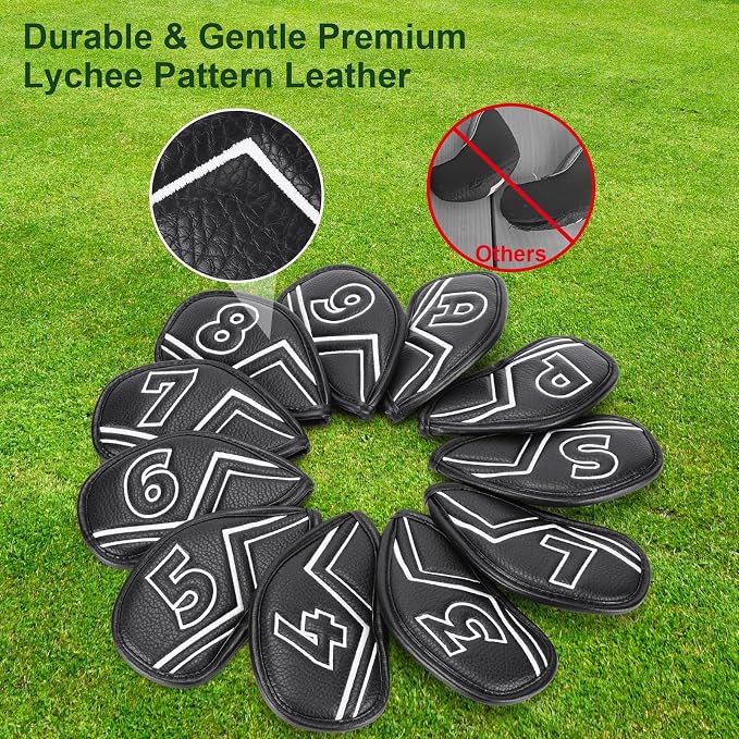 Welspo Magnetic Leather Golf Iron Head Covers 11 Pack Synthetic Leather Club - Image 5