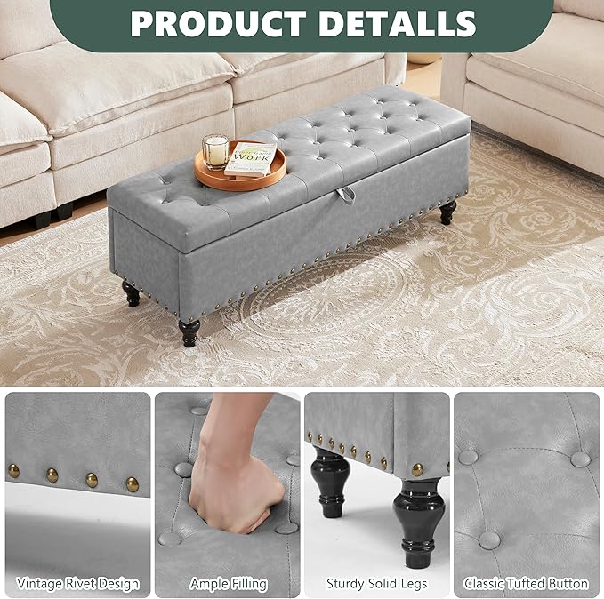 51.8’’ Storage Ottoman Bench, Faux Leather Ottoman - Image 5