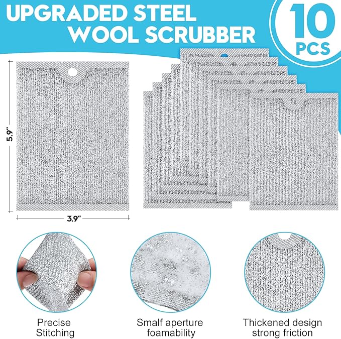 Steel Wool Scrubber, Wire Dishwashing Rags, Wet & Dry - Image 2