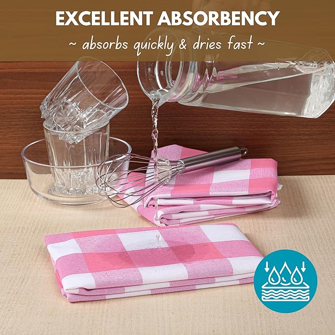 Native Fab Pink Checked Kitchen Towels 16"x26" - Image 5