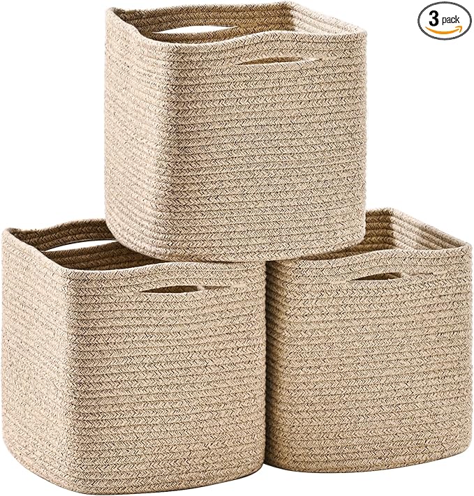 11 Inch Cube Storage Bins, Storage Cube Organizer Bins, Woven Cotton Rope