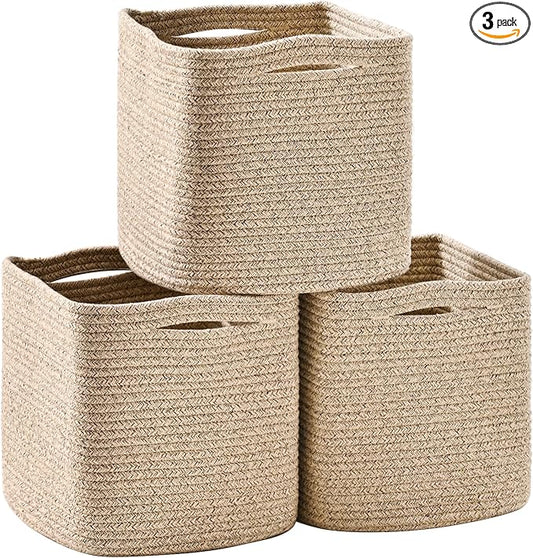 11 Inch Cube Storage Bins, Storage Cube Organizer Bins, Woven Cotton Rope by ICERZCZ