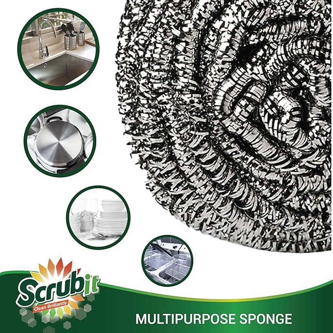 12 Pack Stainless Steel Scourers by Scrub It – Steel Wool Scrubber Pad Used - Image 5