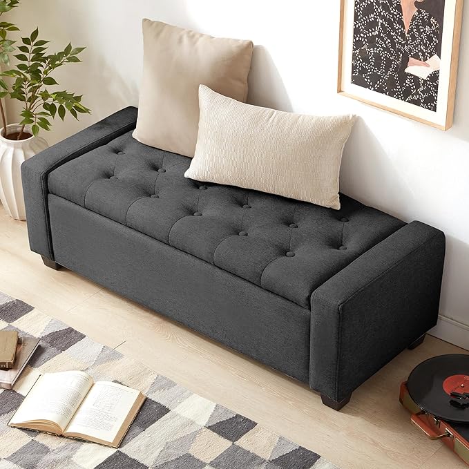 48" Ottoman with Storage, Storage Ottoman Bench with Safety Hinge, Upholstered - Image 3