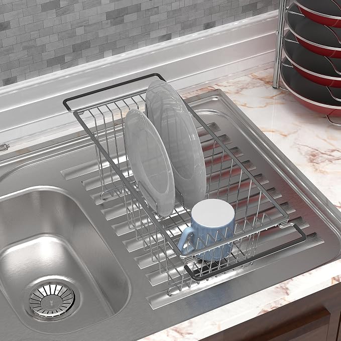 Simple Houseware Over Sink Counter Top Stainless Steel Dish Drainer Drying Rack - Image 4