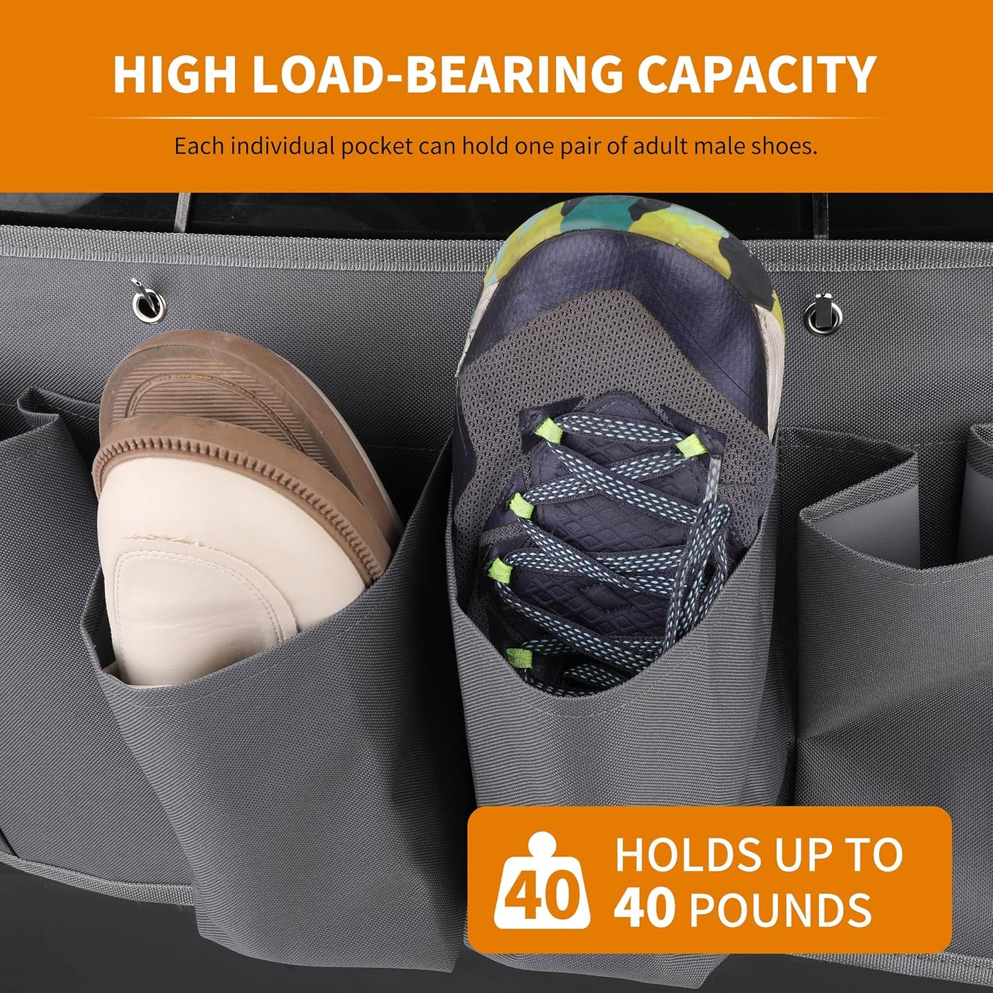 RVZONE 6‑Large‑Pocket RV Bedside Hanging Organizer with Sturdy Hooks | 6‑Pocket RV Bedside Hanging Organizer, oxford cloth, high load‑bearing, dual‑installation for shoes tools storage