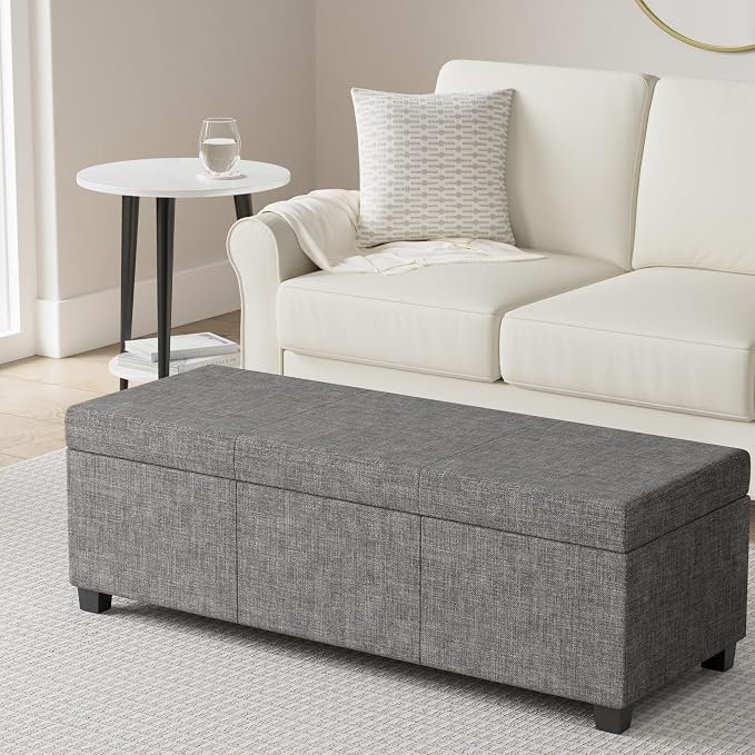 SIMPLIHOME Avalon 48 inch Wide Contemporary Rectangle Storage Ottoman Bench in - Image 2