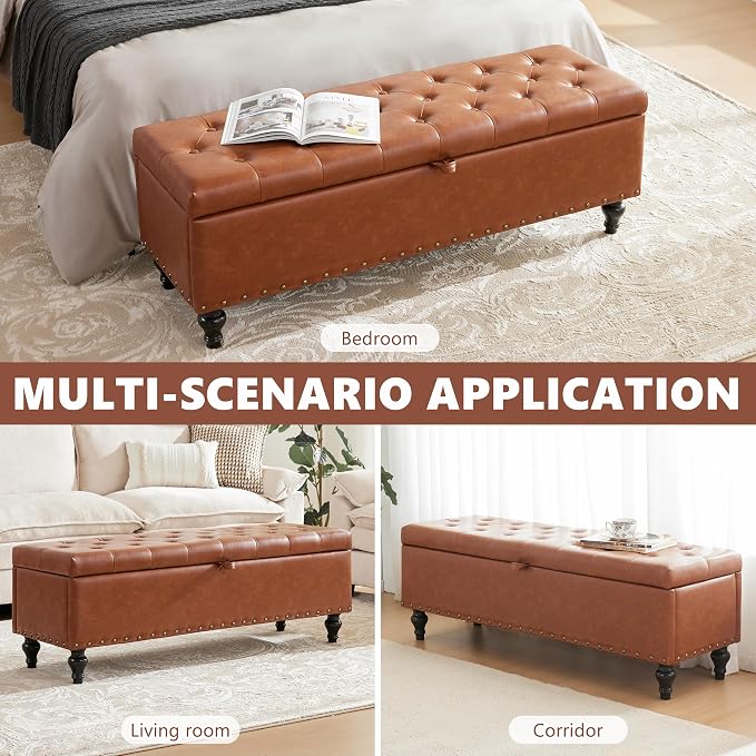 51.8’’ Storage Ottoman Bench, Faux Leather Ottoman - Image 4