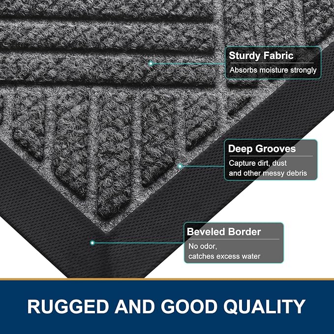 Smiry Front Door Mat Outside Entrance, Heavy Duty Outdoor Indoor Natural Rubber - Image 4
