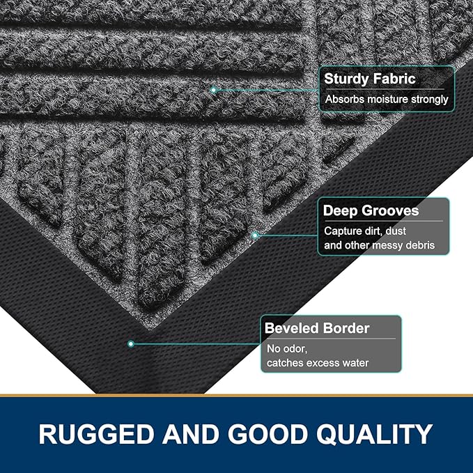 Smiry Front Door Mat Outside Entrance, Heavy Duty Outdoor Indoor Natural Rubber - Image 4
