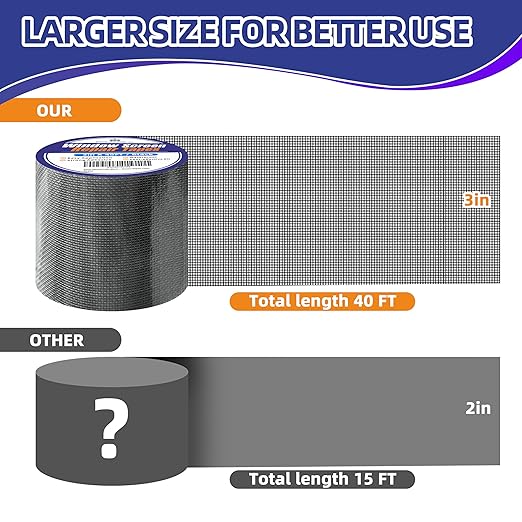 KING MOUNTAIN Black Window Screen Repair Tape, 3inX40FT Heavy Duty Screen - Image 2