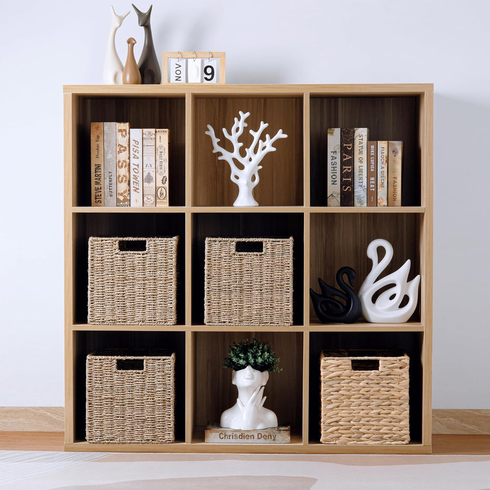 10.5 x 10.5in Cube Seagrass Storage Baskets, Foldable Square Wicker Storage B...
