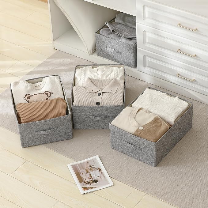 Linen Folding Storage Bins, 3 Pack Large Storage Baskets, Clothing Storage Bins - Image 9
