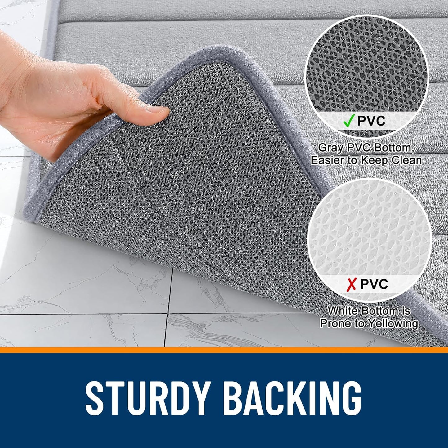 OLANLY Memory Foam Bath Mat 30x20, Super Soft Absorbent Bathroom Rugs, Quick Dry, Machine Washable Shower Floor Rugs, Bathmat Carpet, Bathroom Home Decor Accessories, Grey
