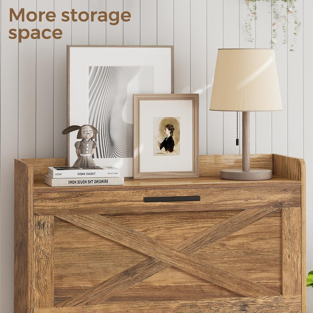 Homleke Farmhouse Shoe Storage Cabinet with Flip Drawers & Barn Door Design