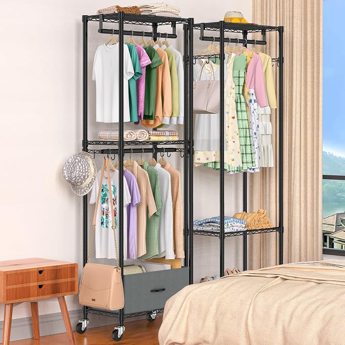 Clothes Rack with Drawers, Freestanding Rolling Garment Rack - Image 4