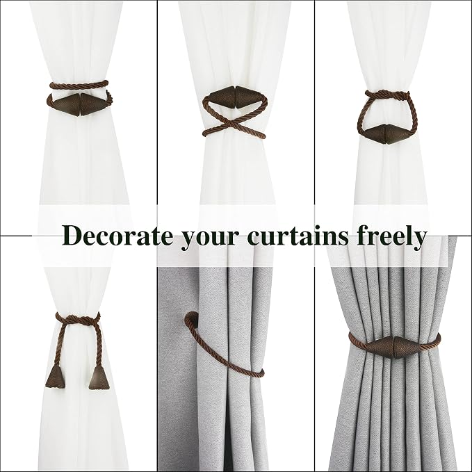 2 Pack Magnetic Curtain Tiebacks Rope Modern Handmade Curtain Tie Backs - Image 5