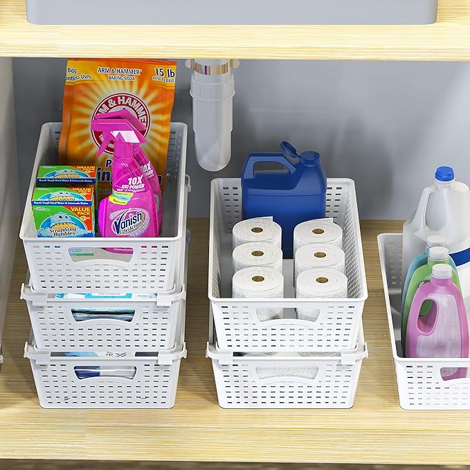 Simple Houseware Plastic Stackable Storage Basket Pantry Organizer, 6 Pack - Image 5