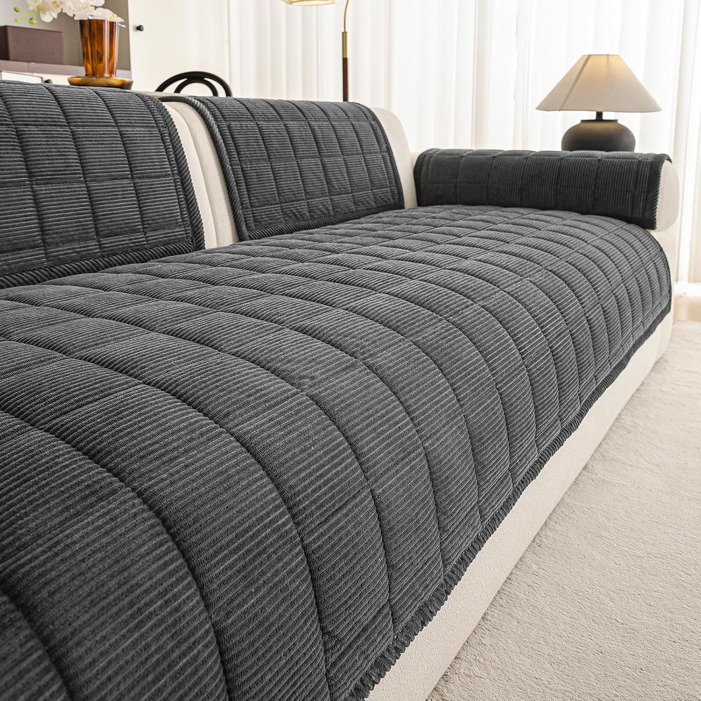 Velvet Couch Covers for Sectional Sofa Washable, Non-Slip L Shaped Sectional Couch Cover, Soft Pet Couch Covers for Sofa, Furniture Slipcovers for Loveseat(1PC,35"x63",Dark Grey)