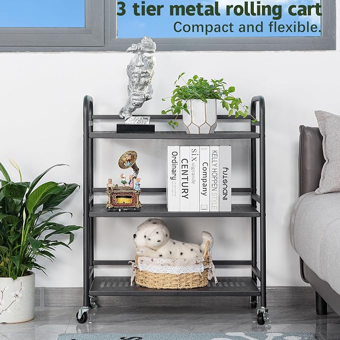 HDANI 3 Tier Metal Rolling Heavy Cart Supports 40 Lbs Per Tier, Rolling Cart - Image 3