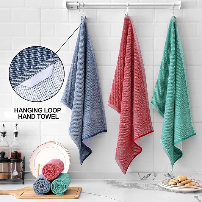 Homaxy Premium Kitchen Towels, Large Cotton Kitchen Hand Towels, Flat and Terry - Image 3