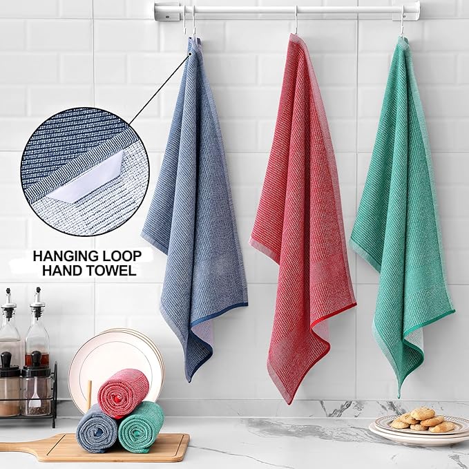 Homaxy Premium Kitchen Towels, Large Cotton Kitchen Hand Towels, Flat and Terry - Image 3