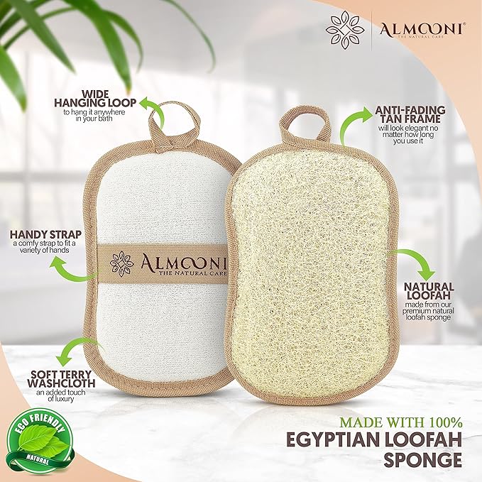 Almooni Premium Exfoliating Loofah Pad Body Scrubber, Made - Image 2
