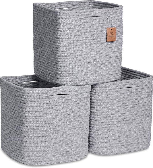 NaturalCozy Storage Cubes 11 Inch Cotton Rope Woven Baskets by NaturalCozy