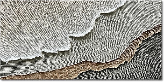 NANKAI Thick Texture Abstract Oil Painting Hand-Painted Beach Wave Landscape by NANKAIOilPaintingArt