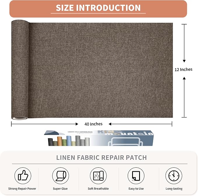Fine Linen Repair Patches, Self-Adhesive Linen Fabric Patches, 12X40 inch Extra - Image 2