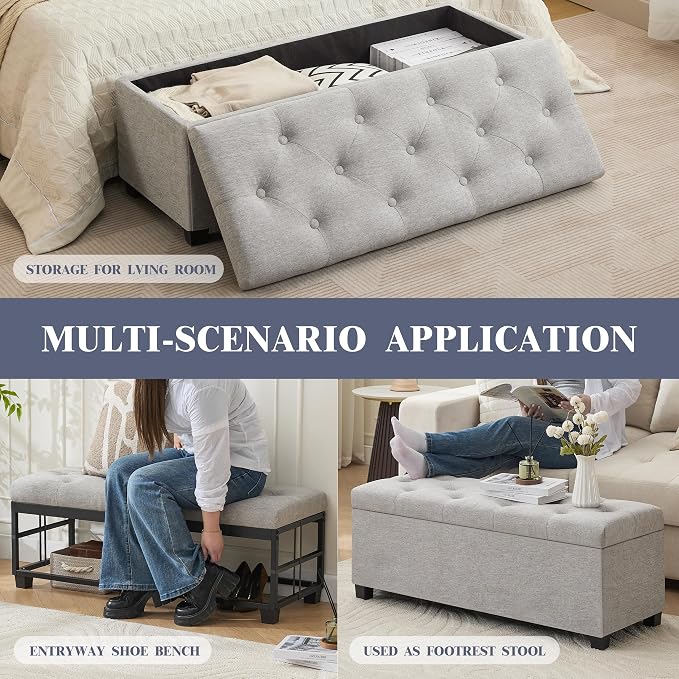 43’’ Storage Ottoman Bench, Linen Entryway Benches Load up to 660 Lb, Modern - Image 6
