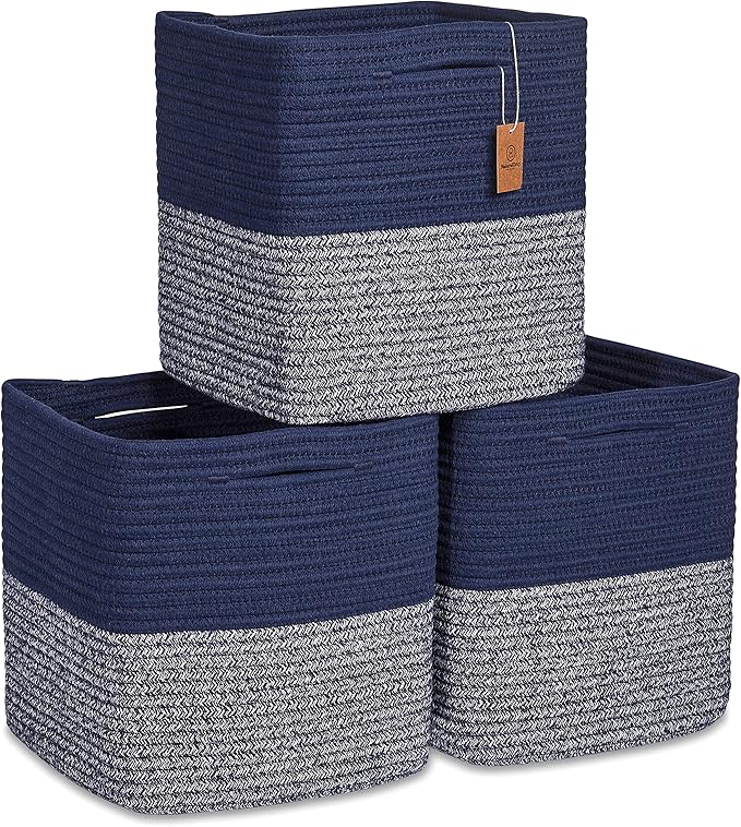NaturalCozy Storage Cubes 11 Inch Cotton Rope Woven Baskets by NaturalCozy