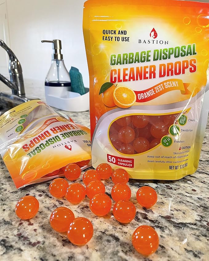 Bastion Garbage Disposal Cleaner and Deodorizer Drops-] Orange Zest Scented - Image 2