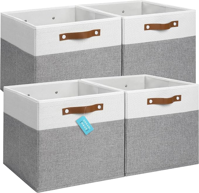 OrganiHaus 13x13 Cube Fabric Storage Bins Set of 4, Fabric Storage Cubes w/ by OrganiHaus
