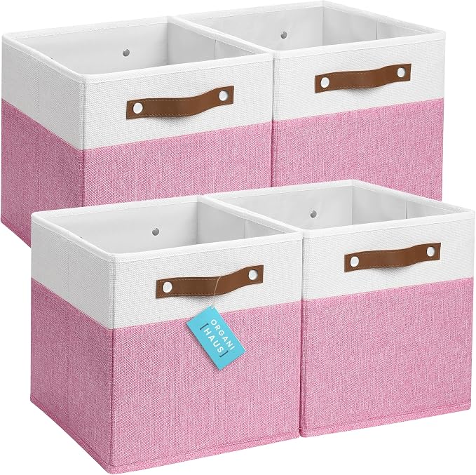 OrganiHaus 11x11 Fabric Cubes Storage Bins Set of 4, Foldable Collapsible by OrganiHaus