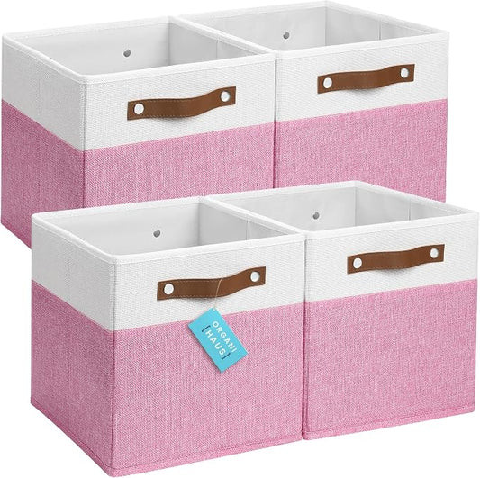OrganiHaus 11x11 Fabric Cubes Storage Bins Set of 4, Foldable Collapsible by OrganiHaus
