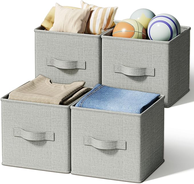 4 Pack Foldable Fabric Closet Storage Bins, 11Inch Organizer Cubes by LaySpace-YourRoomOrganizer