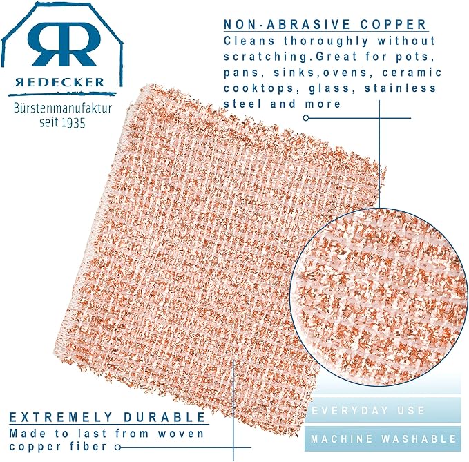 Redecker Real Copper Cleaning Cloths – Scratch-Free 2-Ply Woven Copper Scrub - Image 4