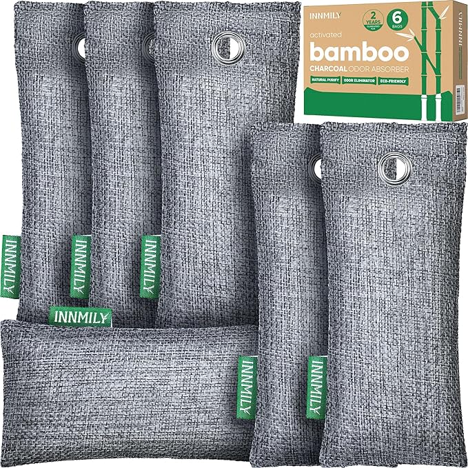 Activated Charcoal Odor Absorber, 6 Pack Natural Shoe Odor Eliminator, Bamboo by Innmily